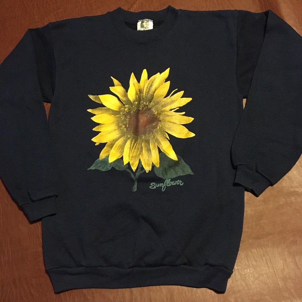 Vtg 90s Sunflower Art Crewneck Sweater